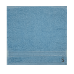 BYFT Daffodil (Light Blue) Monogrammed Face Towel (30 x 30 Cm-Set of 6) 100% Cotton, Absorbent and Quick dry, High Quality Bath Linen-500 Gsm Black Thread Letter "S"