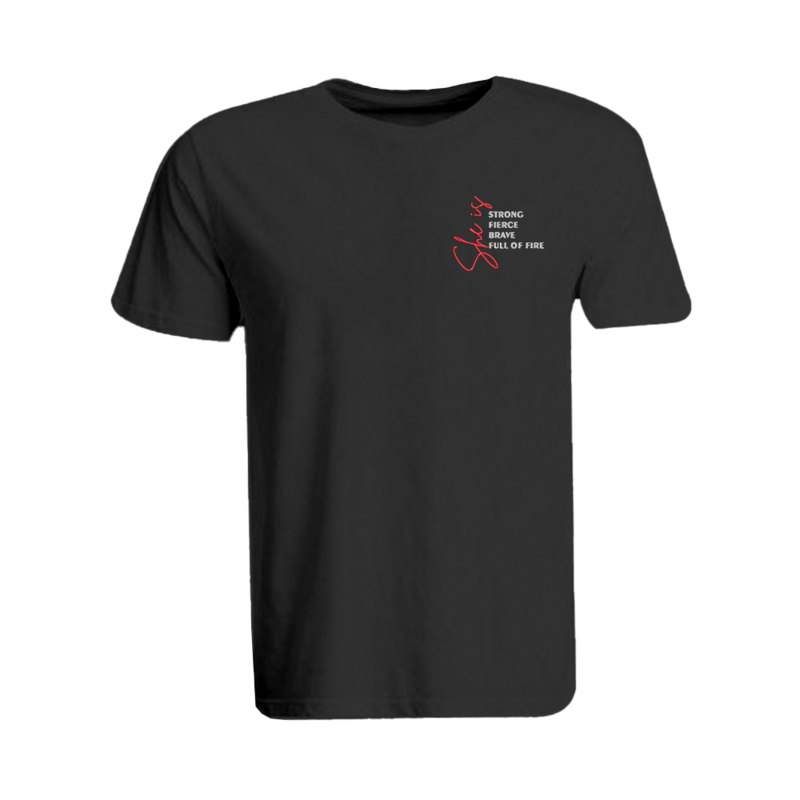 

BYFT (Black) Embroidered Cotton T-shirt (She is Strong, Fierce, Brave, Full of Fire) Personalized Round Neck T-shirt For Women (2XL)-Set of 1 pc-190 G