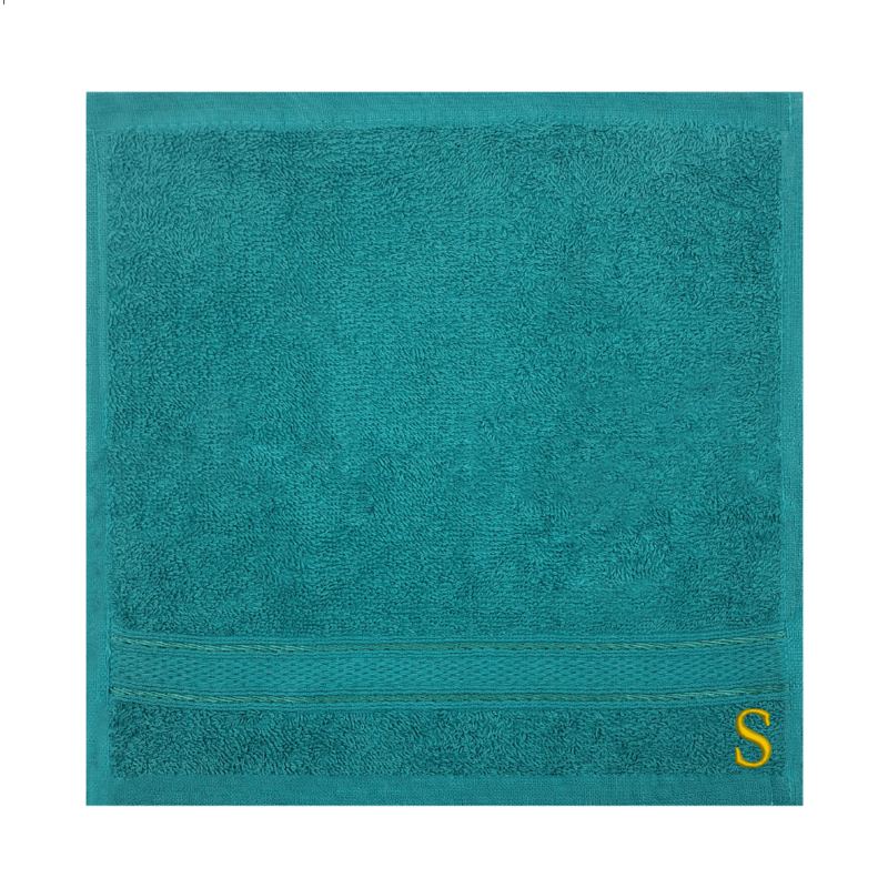 BYFT Daffodil (Turquoise Blue) Monogrammed Face Towel (30 x 30 Cm-Set of 6) 100% Cotton, Absorbent and Quick dry, High Quality Bath Linen-500 Gsm Golden Thread Letter "S"