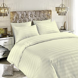 BYFT Tulip 100% Cotton Satin Stripe Duvet Cover, 300 Tc, 1cm, 245 x 265 + 30cm, King, Cream