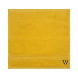 BYFT Daffodil (Yellow) Monogrammed Face Towel (30 x 30 Cm-Set of 6) 100% Cotton, Absorbent and Quick dry, High Quality Bath Linen-500 Gsm Black Thread Letter "W"