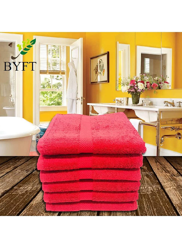 BYFT Gardenia 100% Cotton Hand Towel Set, 6 Piece, Red