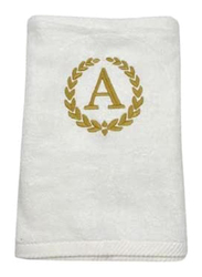 BYFT 100% Cotton Embroidered Monogrammed Letter A Bath Towel, 70 x 140cm, White/Gold