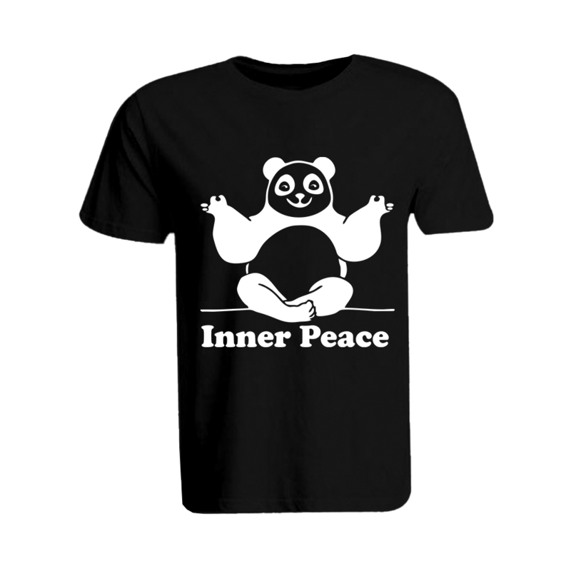 

BYFT (Black) Printed Cotton T-shirt (Panda Inner Peace) Personalized Round Neck T-shirt For Men (Medium)-Set of 1 pc-190 GSM