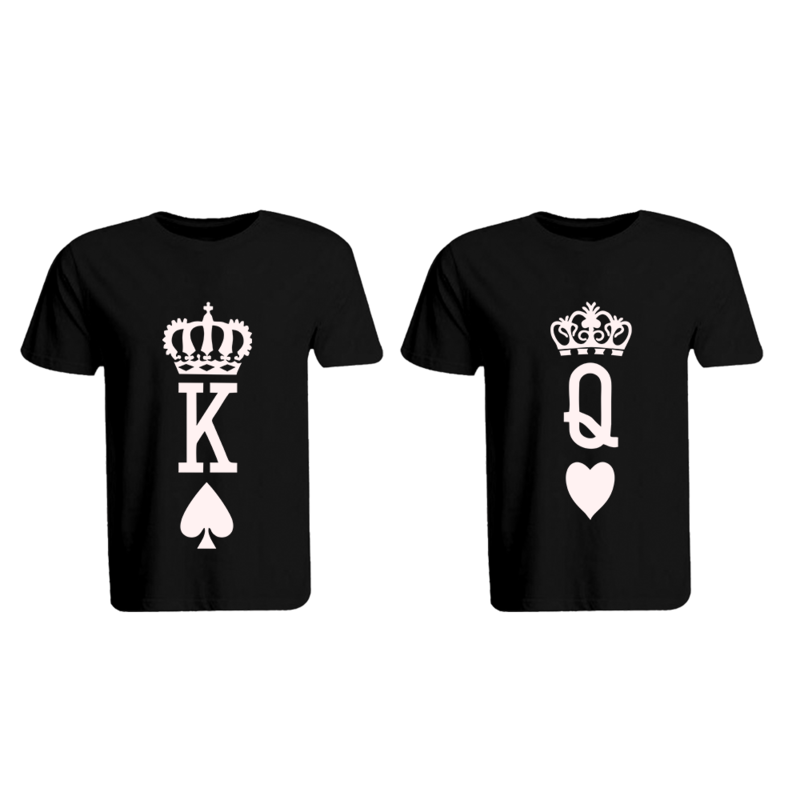 BYFT (Black) Couple Printed Cotton T-shirt (Crown King & Queen) Personalized Round Neck T-shirt (Medium)-Set of 2 pcs-190 GSM