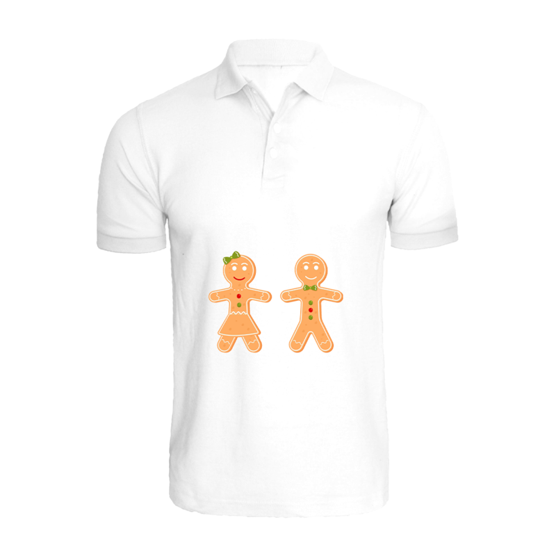 

BYFT (White) Holiday Themed Printed Cotton T-shirt (Gingerbread) Unisex Personalized Polo Neck T-shirt (Small)-Set of 1 pc-220 GSM