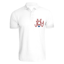 BYFT (White) Holiday Themed Embroidered Cotton T-shirt (Reindeer Joy) Unisex Personalized Polo Neck T-shirt (2XL)-Set of 1 pc-220 GSM