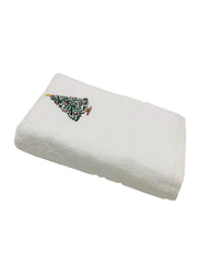 BYFT 100% Cotton Embroidered Christmas Tree Hand Towel, 50 x 80cm, White/Green