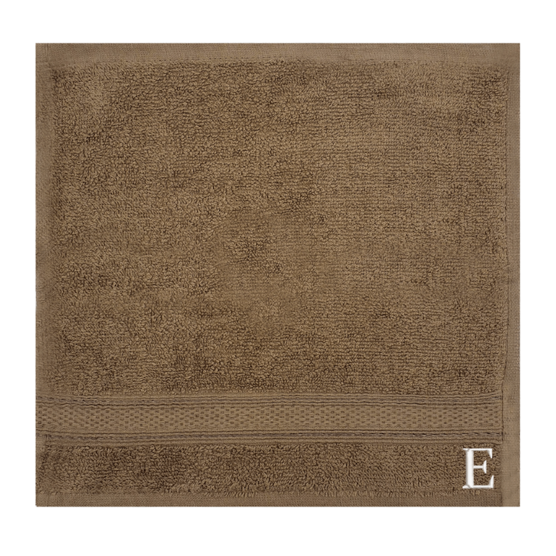 BYFT Daffodil (Dark Beige) Monogrammed Face Towel (30 x 30 Cm-Set of 6) 100% Cotton, Absorbent and Quick dry, High Quality Bath Linen-500 Gsm White Thread Letter "E"