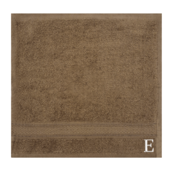 BYFT Daffodil (Dark Beige) Monogrammed Face Towel (30 x 30 Cm-Set of 6) 100% Cotton, Absorbent and Quick dry, High Quality Bath Linen-500 Gsm White Thread Letter "E"