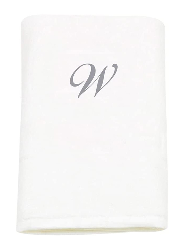 BYFT 100% Cotton Embroidered Letter W Bath Towel, 70 x 140cm, White/Silver