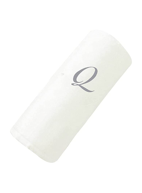 BYFT 100% Cotton Embroidered Letter Q Bath Towel, 70 x 140cm, White/Silver