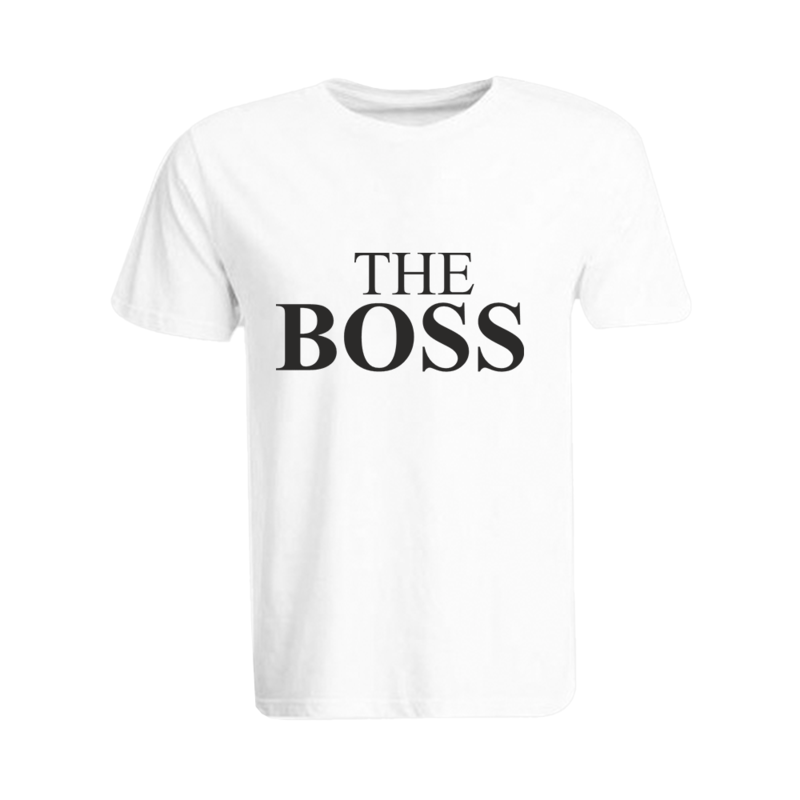 

BYFT (White) Printed Cotton T-shirt (The Boss) Personalized Round Neck T-shirt For Men (Large)-Set of 1 pc-190 GSM