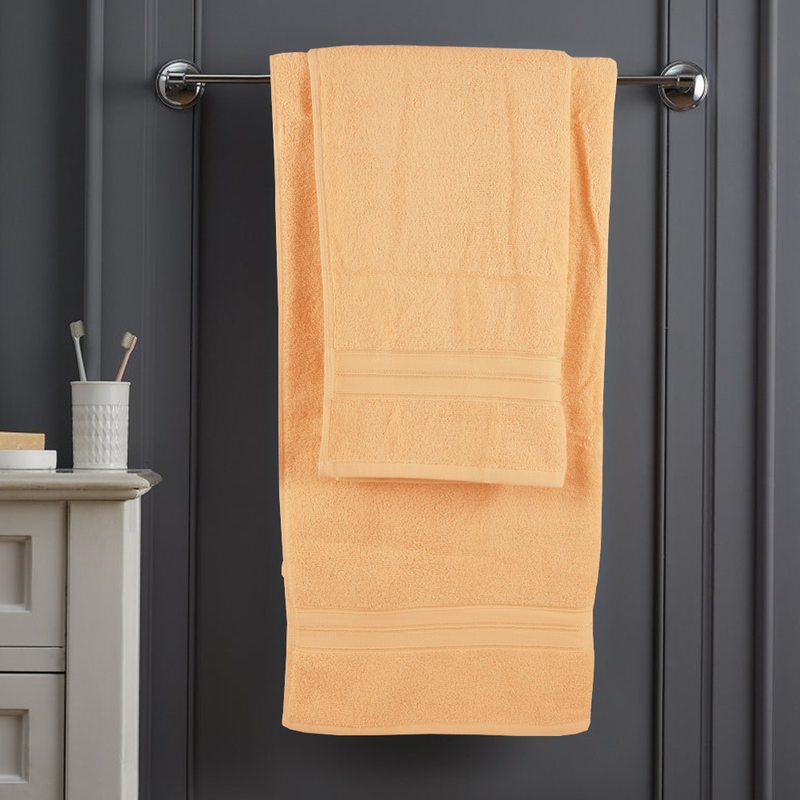 BYFT Home Trendy (Peach) 4 Hand Towel (50 x 90 Cm) & 2 Bath Towel (70 x 140 Cm) 100% Cotton Highly Absorbent, High Quality Bath linen with Striped Dobby 550 Gsm Set of 6