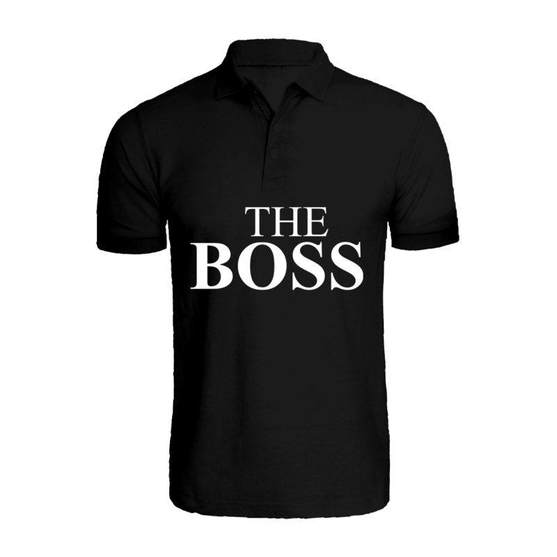 

BYFT (Black) Printed Cotton T-shirt (The Boss) Personalized Polo Neck T-shirt For Men (Large)-Set of 1 pc-220 GSM