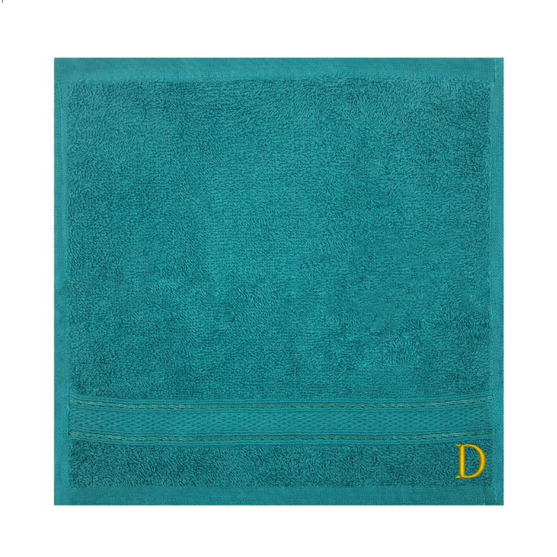 BYFT Daffodil (Turquoise Blue) Monogrammed Face Towel (30 x 30 Cm - Set of 6) 100% Cotton, Absorbent and Quick dry, High Quality Bath Linen- 500 Gsm Golden Thread Letter "D"