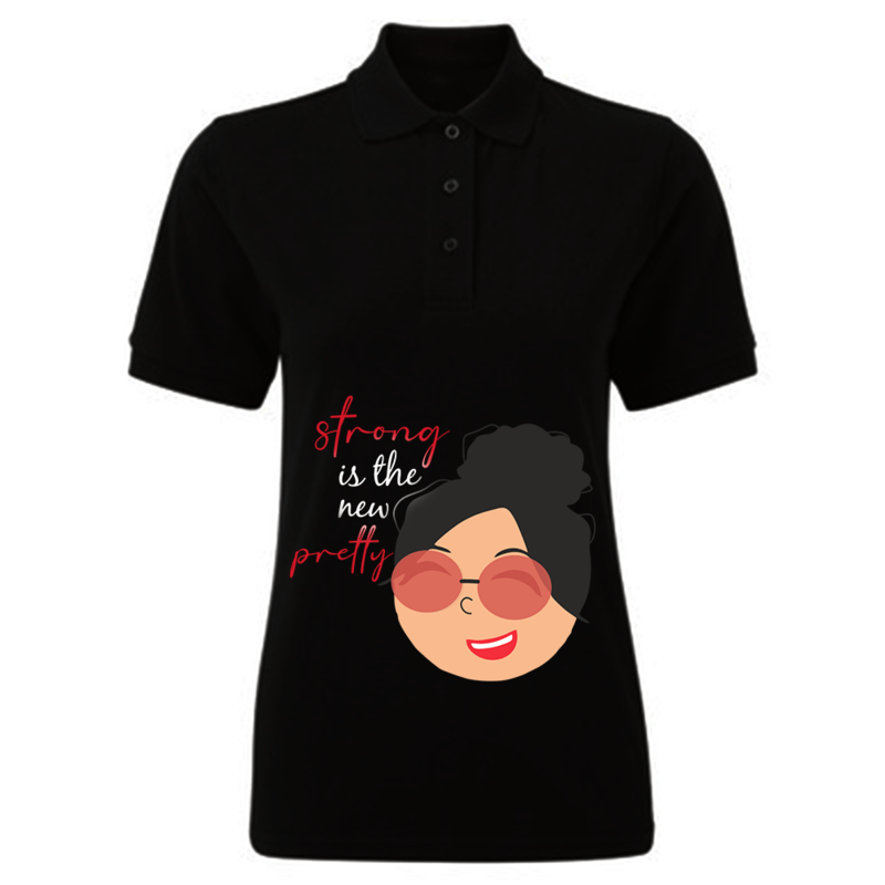 BYFT (Black) Printed Cotton T-shirt (Strong is the new Pretty) Personalized Polo Neck T-shirt For Women (Medium)-Set of 1 pc-220 GSM