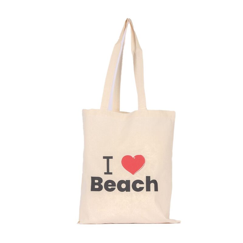 BYFT Natural Cotton Flat Tote Bag (I Love Beach)