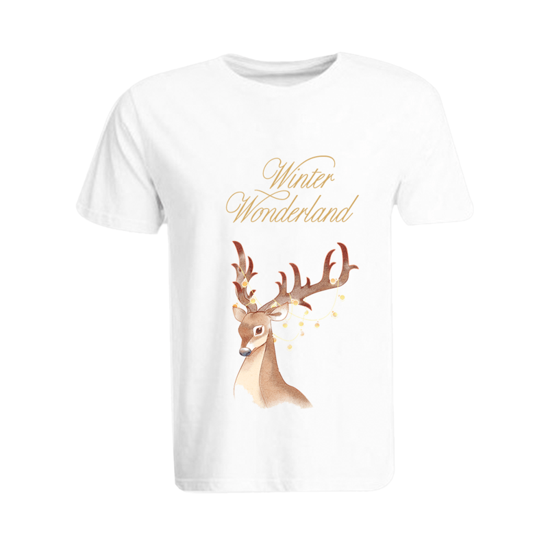 

BYFT (White) Holiday Themed Printed Cotton T-shirt (Winter Wonderland Deer) Unisex Personalized Round Neck T-shirt (Small)-Set of 1 pc-190 GSM