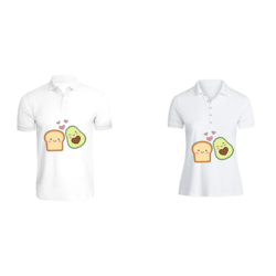 BYFT (White) Couple Printed Cotton T-shirt (Avocado Toast) Personalized Polo Neck T-shirt (2XL)-Set of 2 pcs-220 GSM