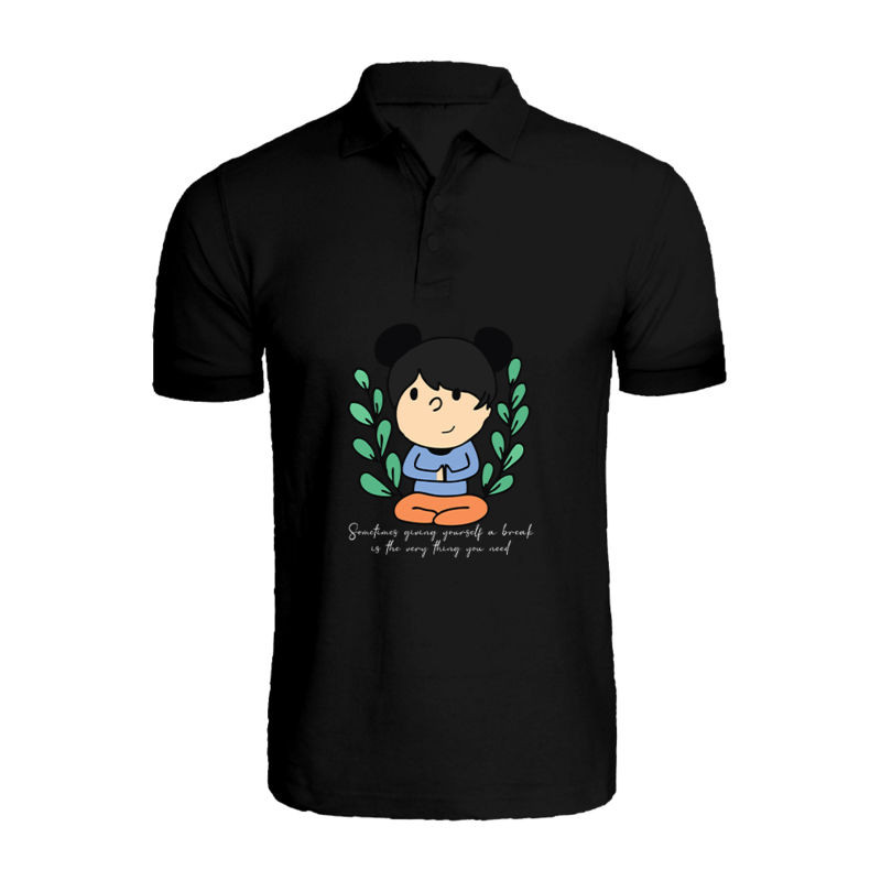 

BYFT (Black) Printed Cotton T-shirt (Giving Yourself a Break) Personalized Polo Neck T-shirt For Women (Medium)-Set of 1 pc-220 GSM