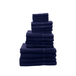 BYFT Daffodil (Navy Blue) 100% Cotton Premium Bath Linen Set (4 Face, 4 Hand, 4 Adult Bath, & 4 Kids Bath Towels) Super Soft, Quick Dry, and Highly Absorbent Family Bath Linen Pack -Set of 16 Pcs