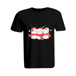 BYFT (Black) Holiday Themed Printed Cotton T-shirt (Three Cats With Scarf & Christmas Cap) Unisex Personalized Round Neck T-shirt (Small)-Set of 1 pc-190 GSM