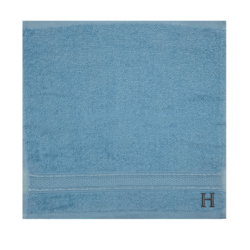 BYFT Daffodil (Light Blue) Monogrammed Face Towel (30 x 30 Cm-Set of 6) 100% Cotton, Absorbent and Quick dry, High Quality Bath Linen-500 Gsm Black Thread Letter "H"