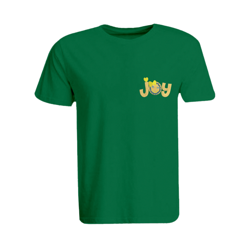 

BYFT (Green) Holiday Themed Embroidered Cotton T-shirt (Gingerbread Joy) Unisex Personalized Round Neck T-shirt (Small)-Set of 1 pc-190 GSM