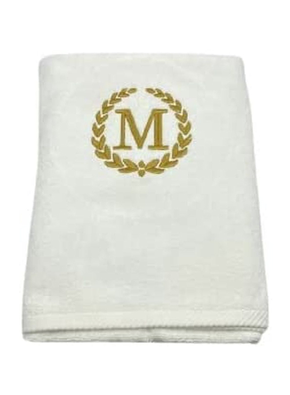 BYFT 100% Cotton Embroidered Monogrammed Letter M Hand Towel, 50 x 80cm, White/Gold