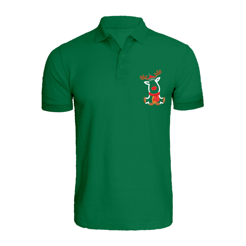 

BYFT (Green) Holiday Themed Embroidered Cotton T-shirt (Reindeer With Christmas Cap) Unisex Personalized Polo Neck T-shirt (Small)-Set of 1 pc-220 GSM