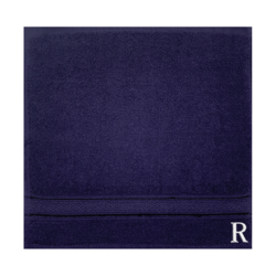 BYFT Daffodil (Navy Blue) Monogrammed Face Towel (30 x 30 Cm-Set of 6) 100% Cotton, Absorbent and Quick dry, High Quality Bath Linen-500 Gsm White Thread Letter "R"