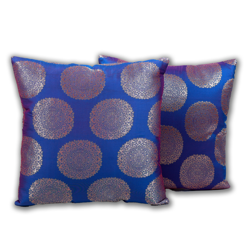 BYFT Golden Brocade Nick Blue 16 x 16 Inch Decorative Cushion & Cushion Cover Set of 2