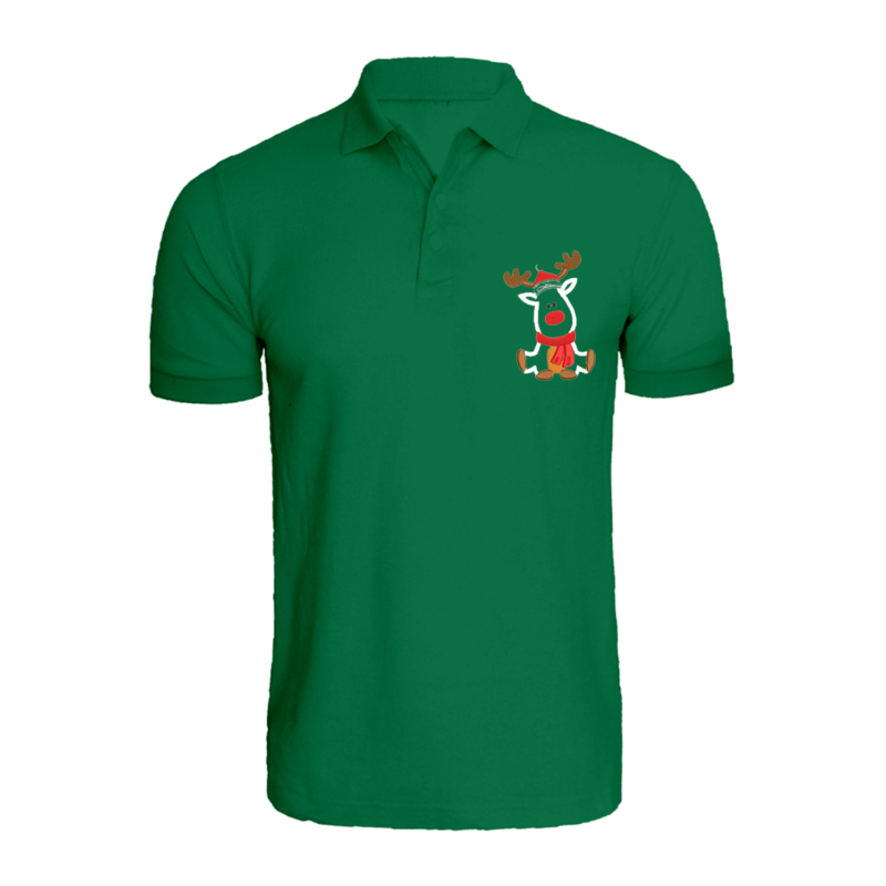BYFT (Green) Holiday Themed Embroidered Cotton T-shirt (Reindeer With Christmas Cap) Unisex Personalized Polo Neck T-shirt (2XL)-Set of 1 pc-220 GSM