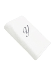 BYFT 2-Piece 100% Cotton Embroidered Letter Y Bath & Hand Towel Set, White/Silver