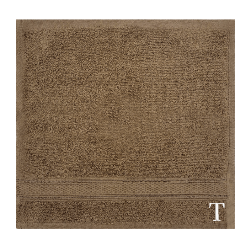 BYFT Daffodil (Dark Beige) Monogrammed Face Towel (30 x 30 Cm-Set of 6) 100% Cotton, Absorbent and Quick dry, High Quality Bath Linen-500 Gsm White Thread Letter "T"