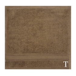 BYFT Daffodil (Dark Beige) Monogrammed Face Towel (30 x 30 Cm-Set of 6) 100% Cotton, Absorbent and Quick dry, High Quality Bath Linen-500 Gsm White Thread Letter "T"