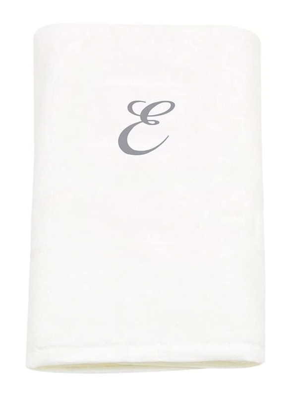 BYFT 100% Cotton Embroidered Letter E Hand Towel, 50 x 80cm, White/Silver