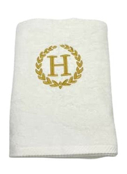 BYFT 100% Cotton Embroidered Monogrammed Letter H Hand Towel, 50 x 80cm, White/Gold