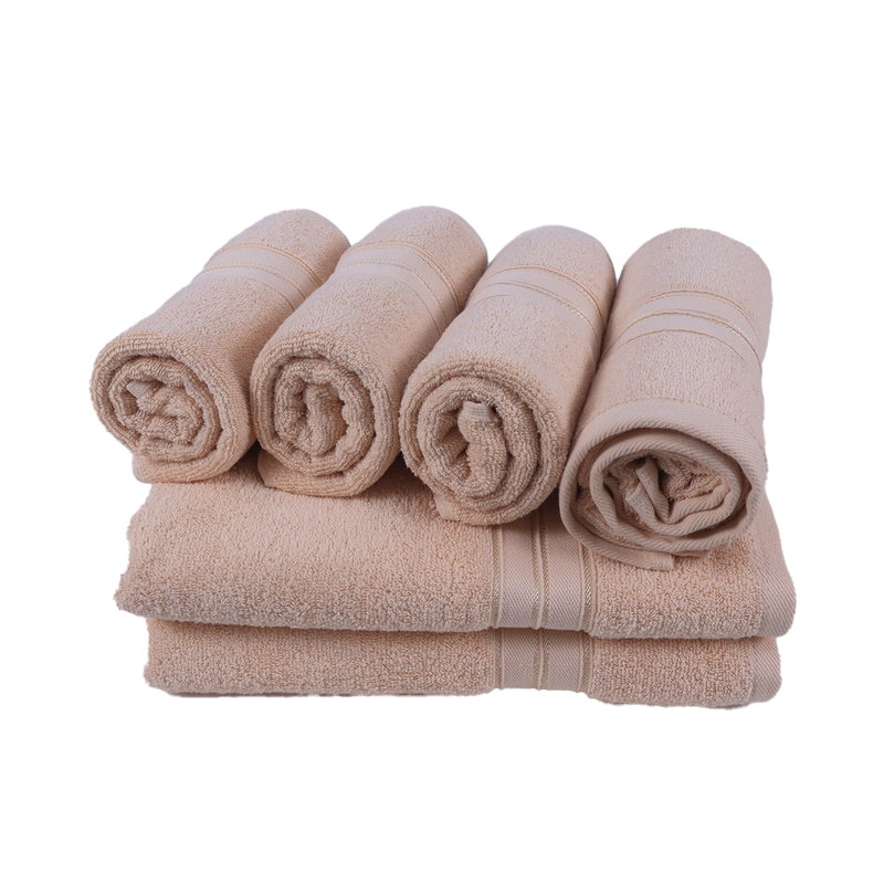 BYFT Home Trendy (Cream) 4 Hand Towel (50 x 90 Cm) & 2 Bath Towel (70 x 140 Cm) 100% Cotton Highly Absorbent, High Quality Bath linen with Striped Dobby 550 Gsm Set of 6