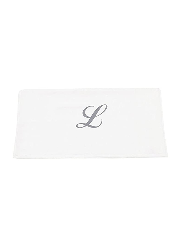 BYFT 100% Cotton Embroidered Letter L Bath Towel, 70 x 140cm, White/Silver