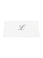 BYFT 100% Cotton Embroidered Letter L Bath Towel, 70 x 140cm, White/Silver