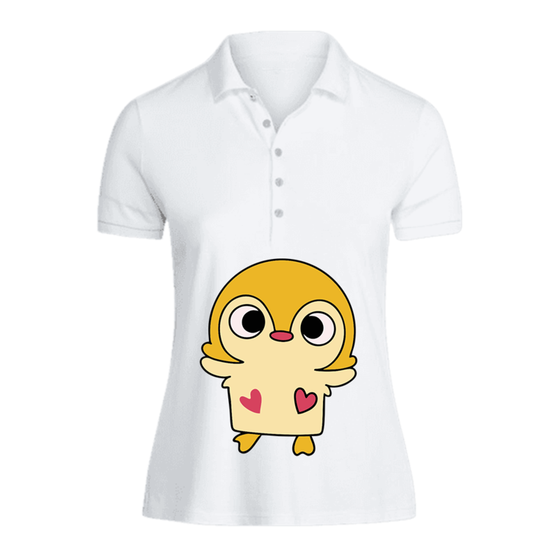

BYFT (White) Printed Cotton T-shirt (Cute Duck) Personalized Polo Neck T-shirt For Women (Small)-Set of 1 pc-220 GSM