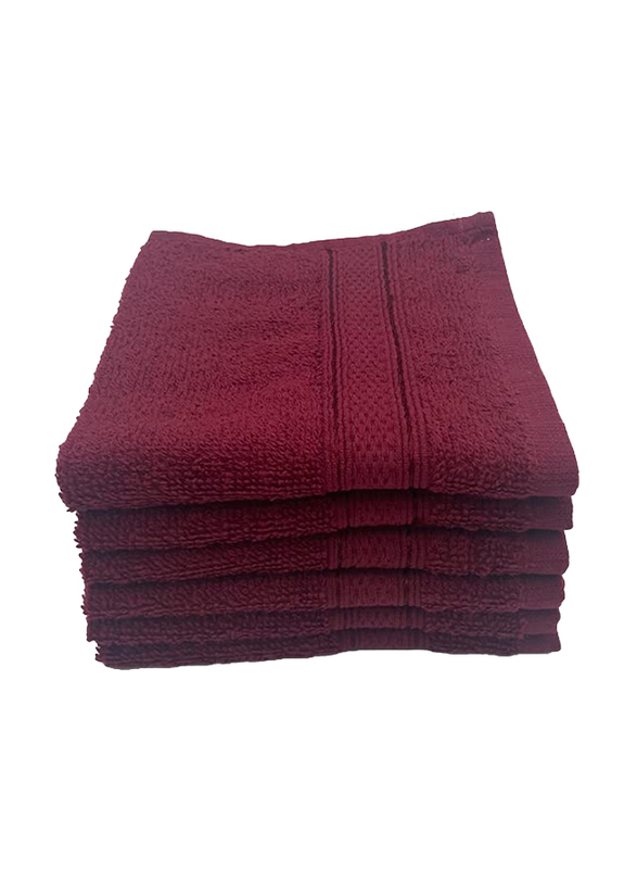 BYFT 6-Piece Daffodil 100% Cotton Washcloth, 30 x 30cm, Burgundy