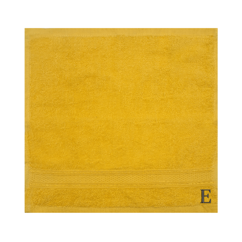 BYFT Daffodil (Yellow) Monogrammed Face Towel (30 x 30 Cm-Set of 6) 100% Cotton, Absorbent and Quick dry, High Quality Bath Linen-500 Gsm Black Thread Letter "E"