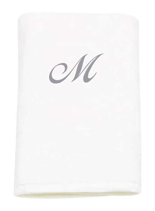 BYFT 100% Cotton Embroidered Letter M Hand Towel, 50 x 80cm, White/Silver