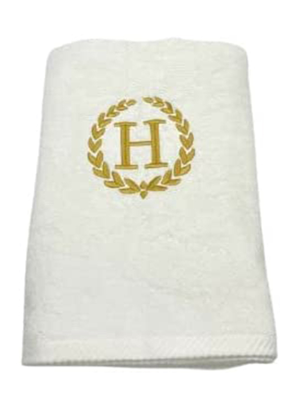 BYFT 2-Piece 100% Cotton Embroidered Letter H Bath & Hand Towel Set, White/Gold