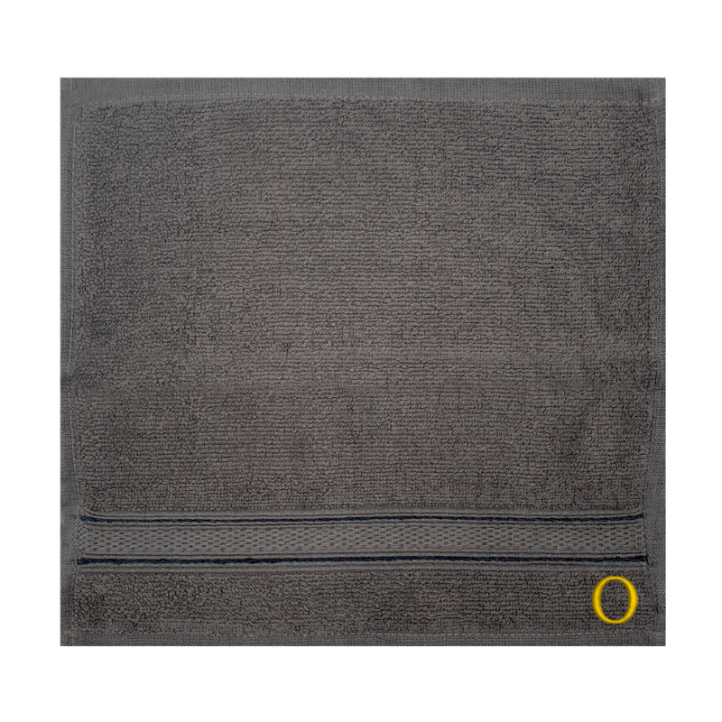 BYFT Daffodil (Dark Grey) Monogrammed Face Towel (30 x 30 Cm-Set of 6) 100% Cotton, Absorbent and Quick dry, High Quality Bath Linen-500 Gsm Golden Thread Letter "O"