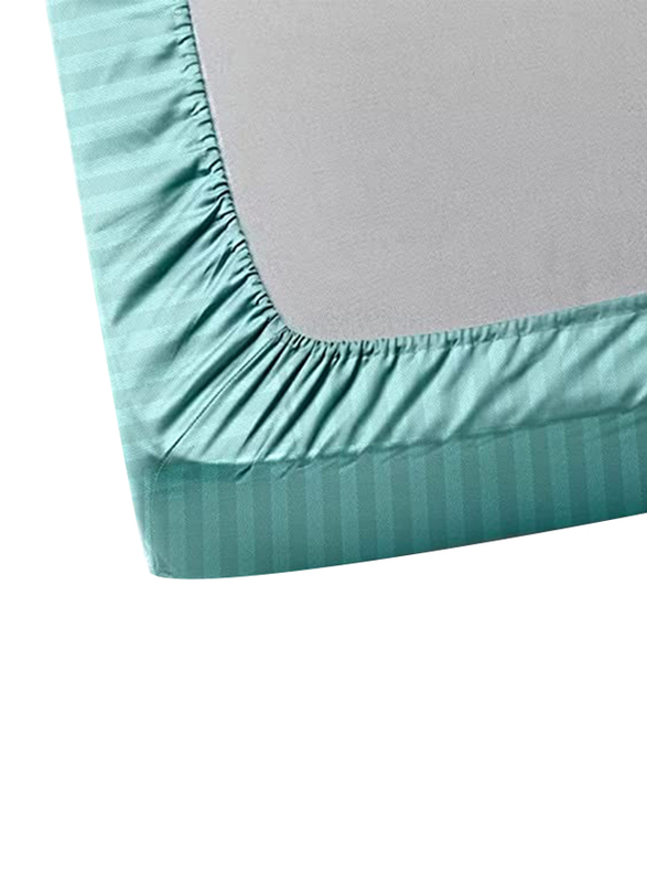 BYFT Tulip 100% Cotton Satin Stripe Fitted Bed Sheet, 300 Tc, 1cm, 180 x 210 + 30cm, King, Sea Green