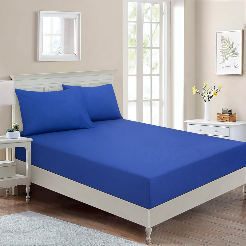 

BYFT Home Design Single Fitted Sheet 90 x 200 Cm 1 Pillow Cover 50 x 80 Cm All Around Elastic Blue Outermer 100% Cotton Set of 2